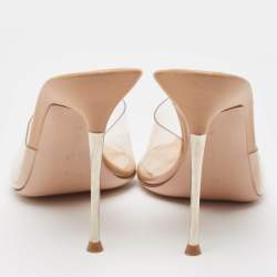 Gianvito Rossi Beige Leather and PVC Plexi Mules Size 38