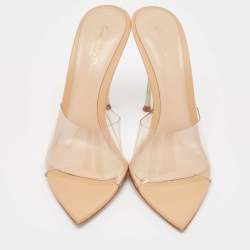 Gianvito Rossi Beige Leather and PVC Plexi Mules Size 38