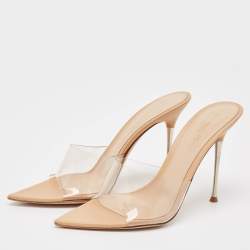 Gianvito Rossi Beige Leather and PVC Plexi Mules Size 38