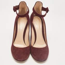 Gianvito Rossi Burgundy Suede Mary Jane Pumps 38.5
