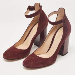Gianvito Rossi Burgundy Suede Mary Jane Pumps 38.5