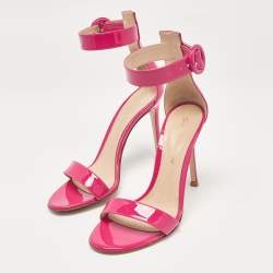 Gianvito Rossi Pink Patent Leather Portofino Ankle Strap Sandals Size 35