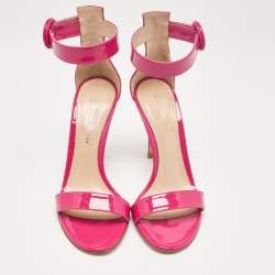 Gianvito Rossi Pink Patent Leather Portofino Ankle Strap Sandals Size 35