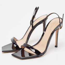 Pre Owned Gianvito Rossi Black Patent Leather Ribbon Sandals Size 37