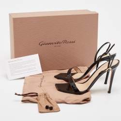 Pre Owned Gianvito Rossi Black Patent Leather Ribbon Sandals Size 37