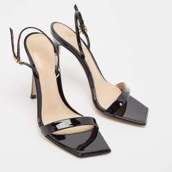 Pre Owned Gianvito Rossi Black Patent Leather Ribbon Sandals Size 37