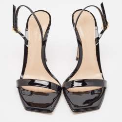 Pre Owned Gianvito Rossi Black Patent Leather Ribbon Sandals Size 37