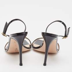 Pre Owned Gianvito Rossi Black Patent Leather Ribbon Sandals Size 37