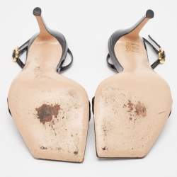 Pre Owned Gianvito Rossi Black Patent Leather Ribbon Sandals Size 37