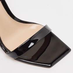 Pre Owned Gianvito Rossi Black Patent Leather Ribbon Sandals Size 37