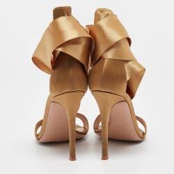 Pre Owned Gianvito Rossi Gold Satin Gala Ankle Wrap Sandals Size 36