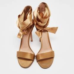 Pre Owned Gianvito Rossi Gold Satin Gala Ankle Wrap Sandals Size 36