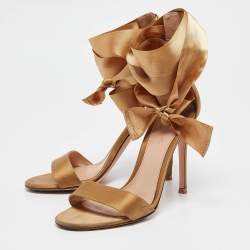 Pre Owned Gianvito Rossi Gold Satin Gala Ankle Wrap Sandals Size 36
