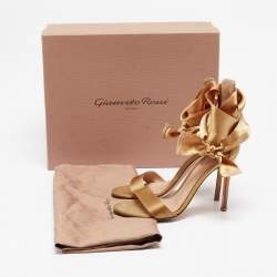 Pre Owned Gianvito Rossi Gold Satin Gala Ankle Wrap Sandals Size 36