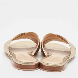 Pre Owned Gianvito Rossi Gold Leather Flat Slides Size 38.5