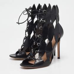 Gianvito Rossi Black Cutout Leather Lace Up Ankle Booties Size 38.5