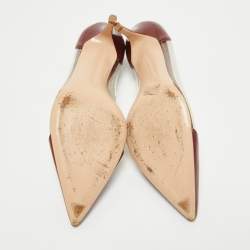 Pre Owned Gianvito Rossi Burgundy Patent Leather and PVC Plexi Pointed Toe Pumps Size 38.5