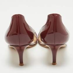 Pre Owned Gianvito Rossi Burgundy Patent Leather and PVC Plexi Pointed Toe Pumps Size 38.5
