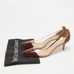 Pre Owned Gianvito Rossi Burgundy Patent Leather and PVC Plexi Pointed Toe Pumps Size 38.5