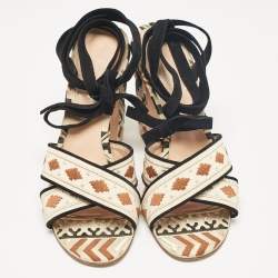 Pre Owned Gianvito Rossi Multicolor Canvas Cheyenne Ankle Strap Sandals Size 39