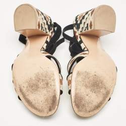 Pre Owned Gianvito Rossi Multicolor Canvas Cheyenne Ankle Strap Sandals Size 39