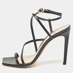 Pre Owned Gianvito Rossi Black Leather Ankle Strap Sandals Size 37