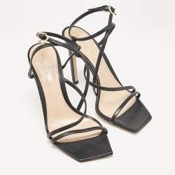 Pre Owned Gianvito Rossi Black Leather Ankle Strap Sandals Size 37