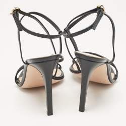 Pre Owned Gianvito Rossi Black Leather Ankle Strap Sandals Size 37