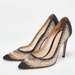 Gianvito Rossi Beige/Black Mesh Embellished Pumps Size 37