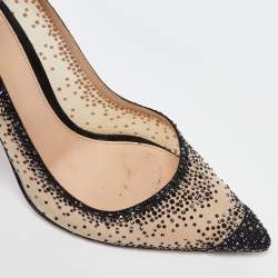 Gianvito Rossi Beige/Black Mesh Embellished Pumps Size 37