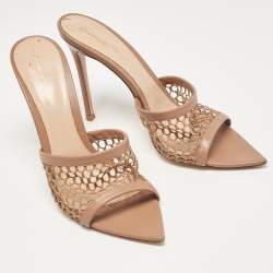 Pre Owned Gianvito Rossi Beige Leather and Mesh Alisia Slide Sandals Size 39.5