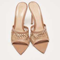 Pre Owned Gianvito Rossi Beige Leather and Mesh Alisia Slide Sandals Size 39.5