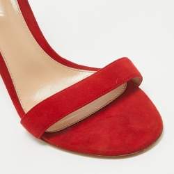 Gianvito Rossi Red Suede Portofino Ankle Strap Sandals Size 38.5