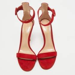 Gianvito Rossi Red Suede Portofino Ankle Strap Sandals Size 38.5