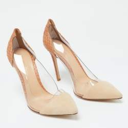 Gianvito Rossi Beige PVC, Python and Suede Plexi Pumps Size 38.5