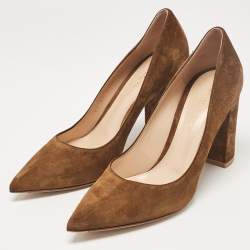 Pre Owned Gianvito Rossi Brown Suede Block Heel Pumps Size 37