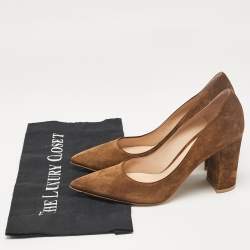 Pre Owned Gianvito Rossi Brown Suede Block Heel Pumps Size 37