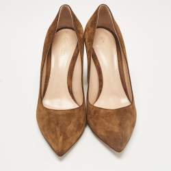 Pre Owned Gianvito Rossi Brown Suede Block Heel Pumps Size 37