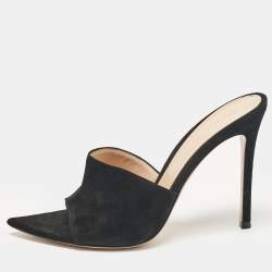 Pre Owned Gianvito Rossi Black Suede Elle Slide Sandals Size 38