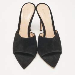 Pre Owned Gianvito Rossi Black Suede Elle Slide Sandals Size 38