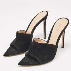 Pre Owned Gianvito Rossi Black Suede Elle Slide Sandals Size 38