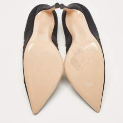 Pre Owned Gianvito Rossi Black Satin Crystal Embellished Pumps Size 37.5