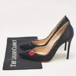 Pre Owned Gianvito Rossi Black Satin Crystal Embellished Pumps Size 37.5