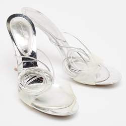 Pre Owned Gianvito Rossi Silver Leather and PVC Spice Sandals Size 41