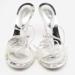 Pre Owned Gianvito Rossi Silver Leather and PVC Spice Sandals Size 41