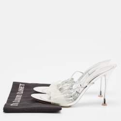 Pre Owned Gianvito Rossi Silver Leather and PVC Spice Sandals Size 41