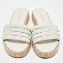 Gianvito Rossi White Braided Leather Marbella Espadrille Slides Size 37.5