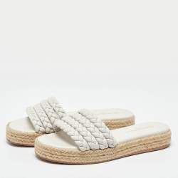 Gianvito Rossi White Braided Leather Marbella Espadrille Slides Size 37.5