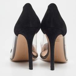 Pre Owned Gianvito Rossi Black Suede and PVC Plexi Pumps Size 38.5