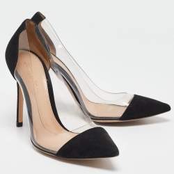Pre Owned Gianvito Rossi Black Suede and PVC Plexi Pumps Size 38.5
